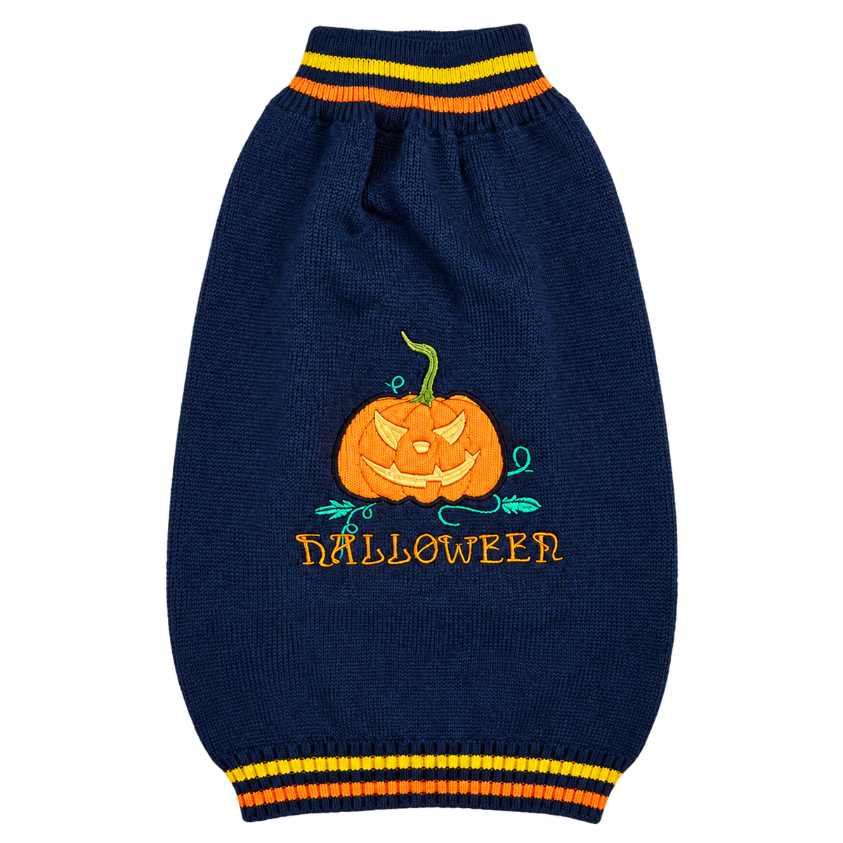 Blue Pumpkin Dog Sweater — isolated product on a transparent background