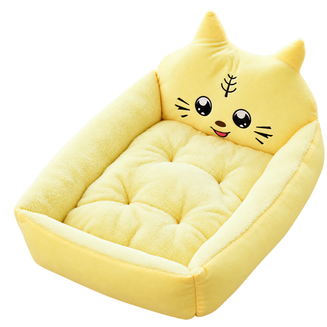 Yellow tiger fleece pet bed, isolated on transparent background
