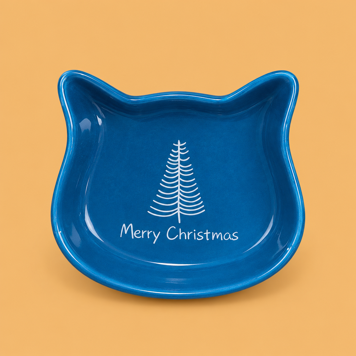 Christmas Ceramic Cat Bowl – Festive Designs — isolated product on a warm peach background