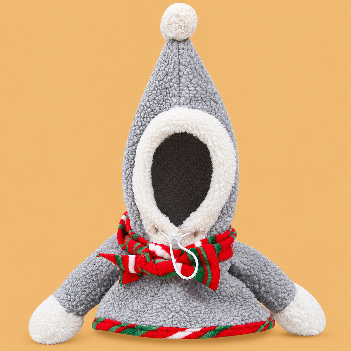 Christmas Grey Fleece Pet Hood & Headwear — isolated product on a warm peach background