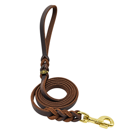 Handwoven Leather Dog Leash — isolated product on a transparent background