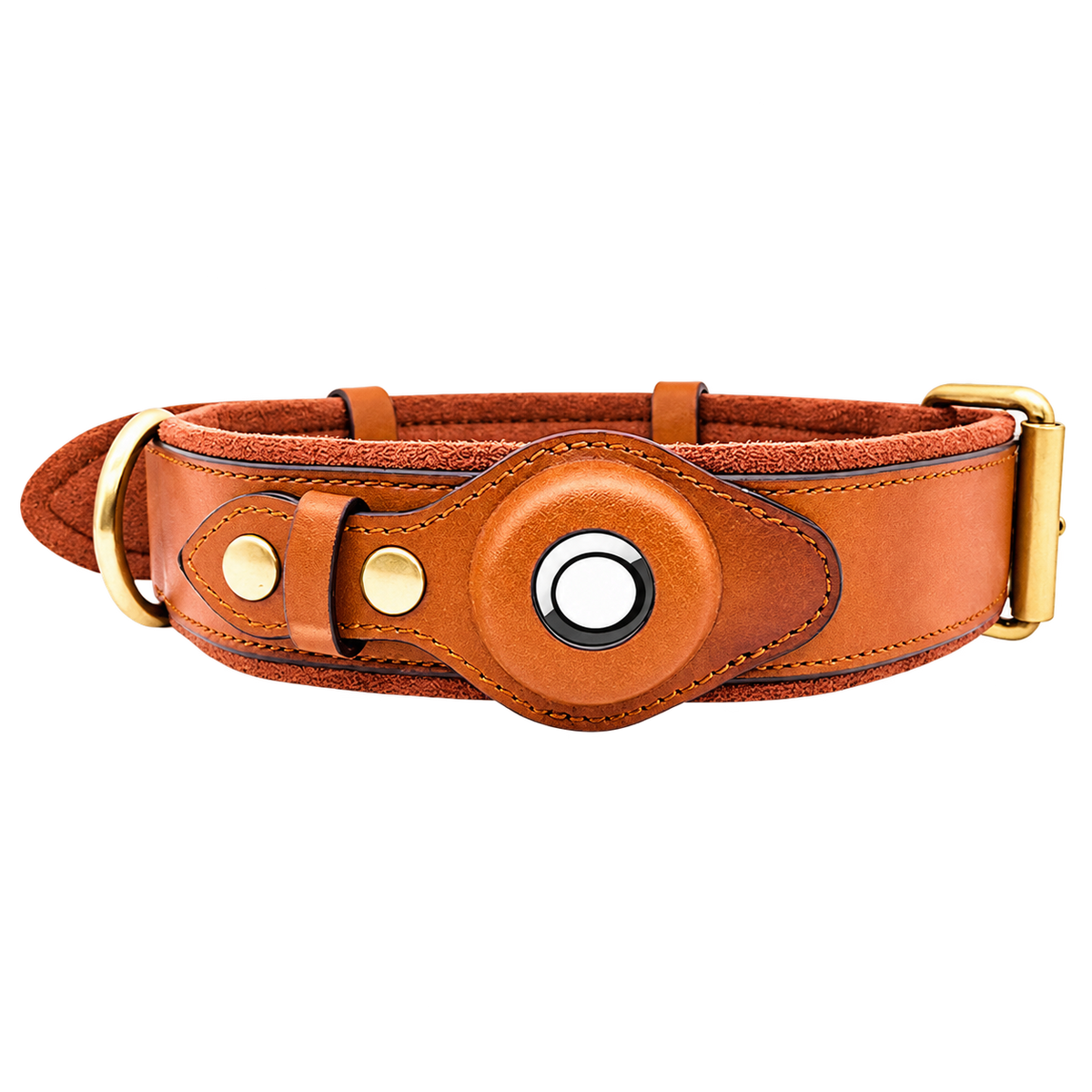 Leather AirTag Dog Collar — isolated product on a transparent background