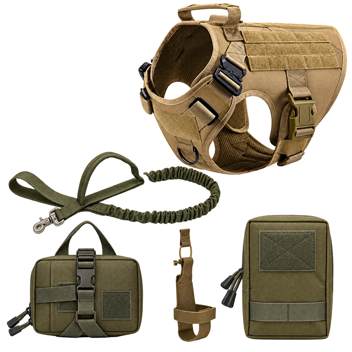 Tactical K9 Dog Harness & Leash Set — isolated product on a transparent background