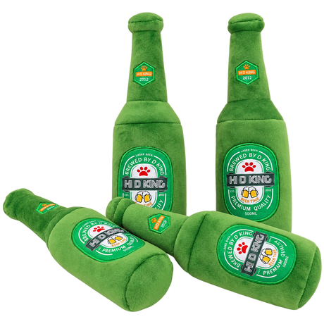Beer Bottle Plush Squeaker Dog Toy — isolated product on a transparent background