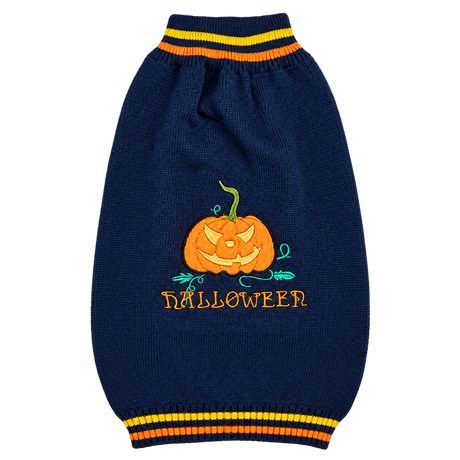 Blue Pumpkin Dog Sweater — isolated product on a transparent background