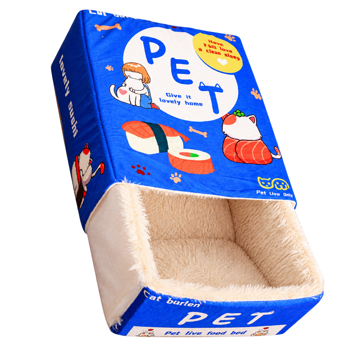 Blue Snack Box Cat Bed isolated on transparent background