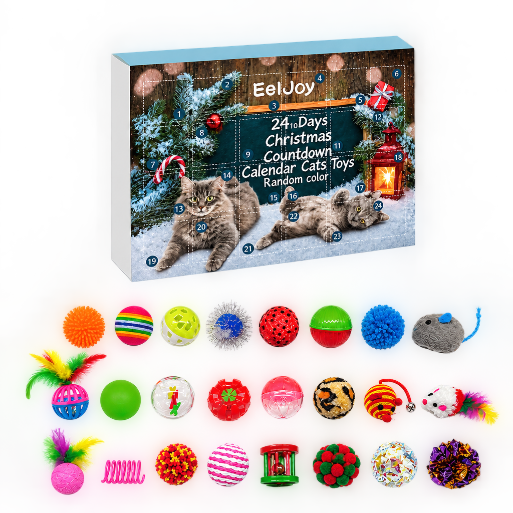 Calendário de Advento para gatos com brinquedos e fundo transparente