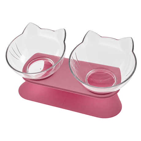 Cat-Face Raised Double Bowl — isolated product on a transparent background