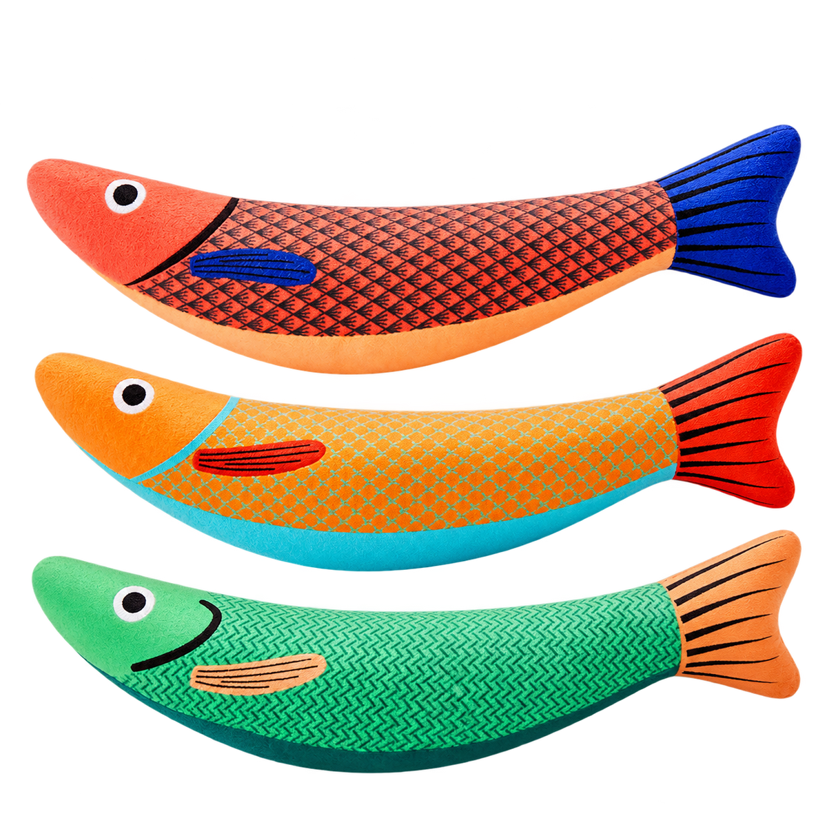 Catnip Fish Toy Trio — isolated product on a transparent background