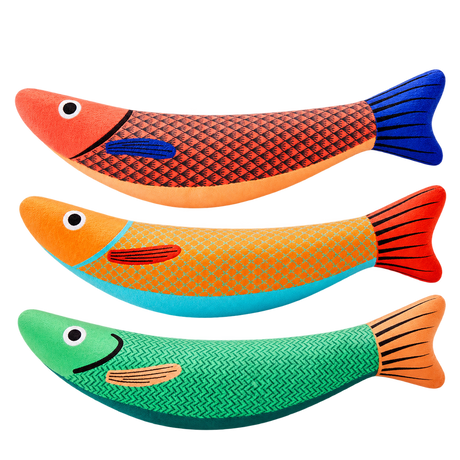 Catnip Fish Toy Trio — isolated product on a transparent background