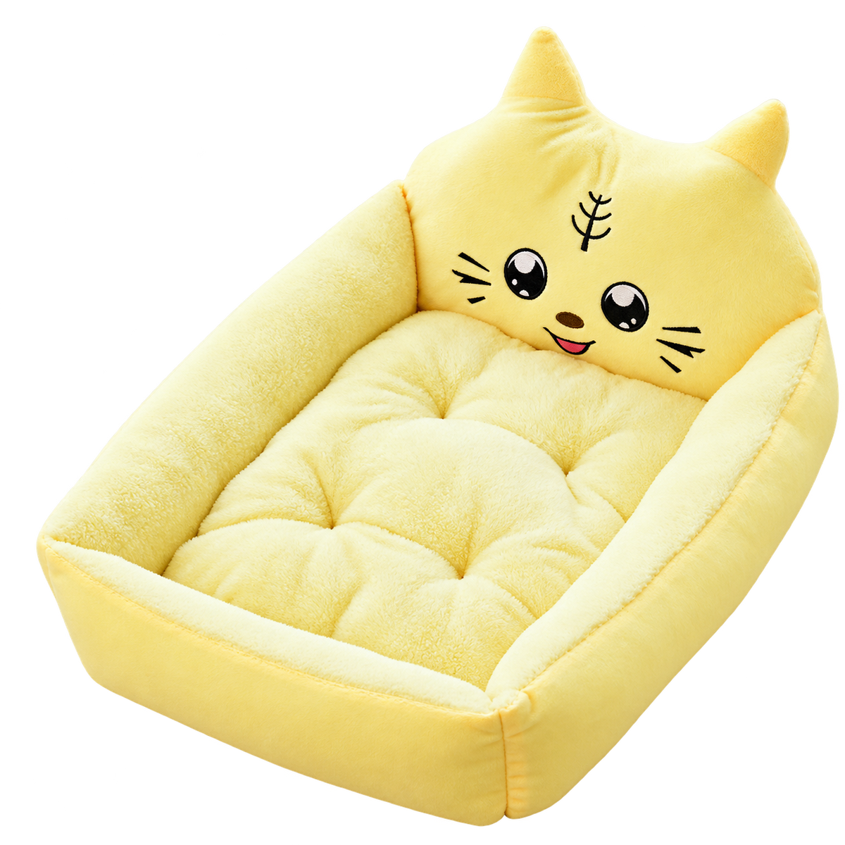 Yellow tiger fleece pet bed, isolated on transparent background