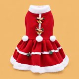 Christmas Red Fleece Dog Dress — isolated product on a warm peach background