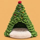 Christmas Tree DIY Knitted Cat Nest Kit — isolated product on a warm peach background