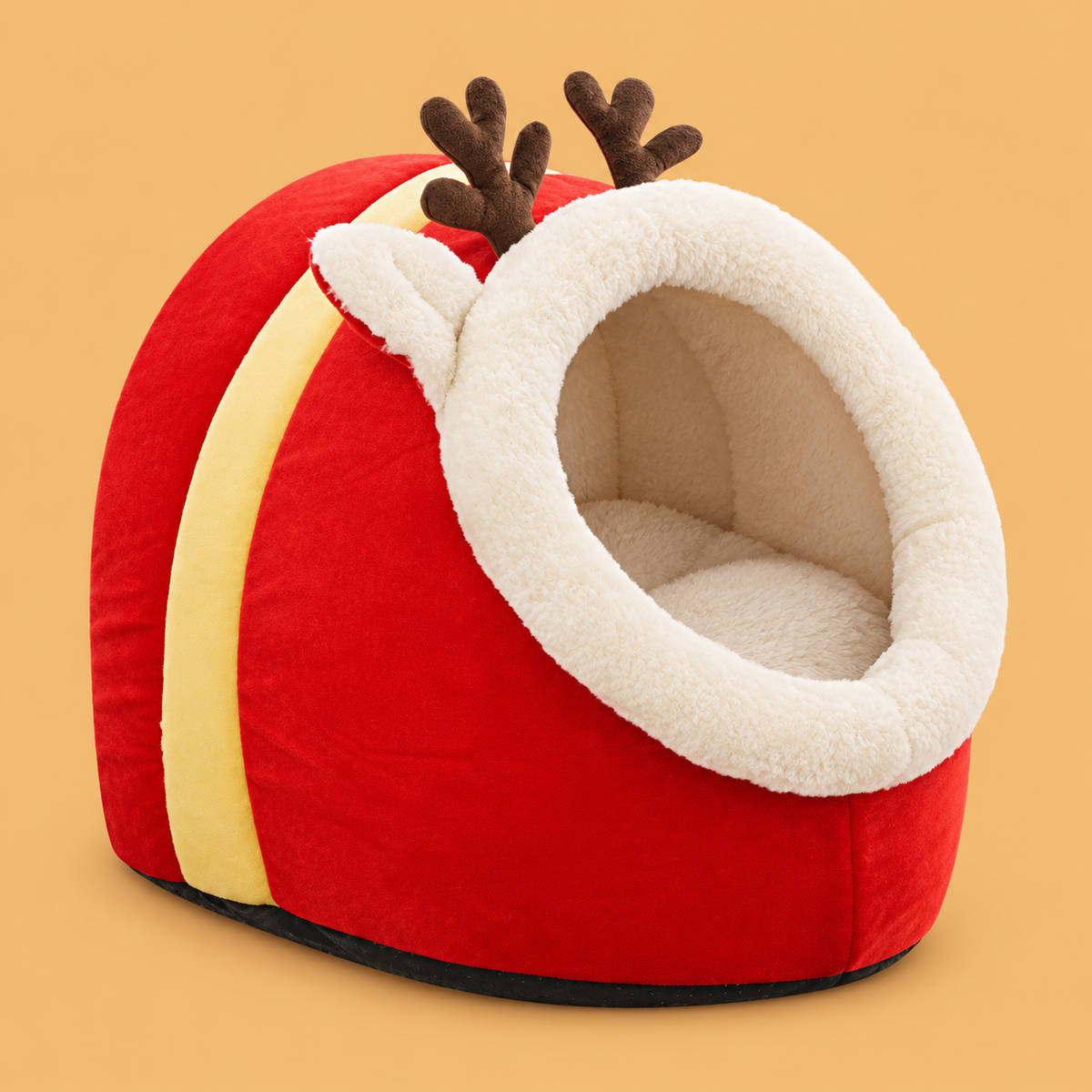 Christmas Cotton Pet Igloo & Nest Bed — isolated product on a warm peach background