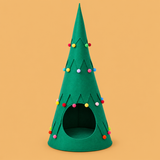 Christmas Tree Foldable Cat Tent — isolated product on a warm peach background