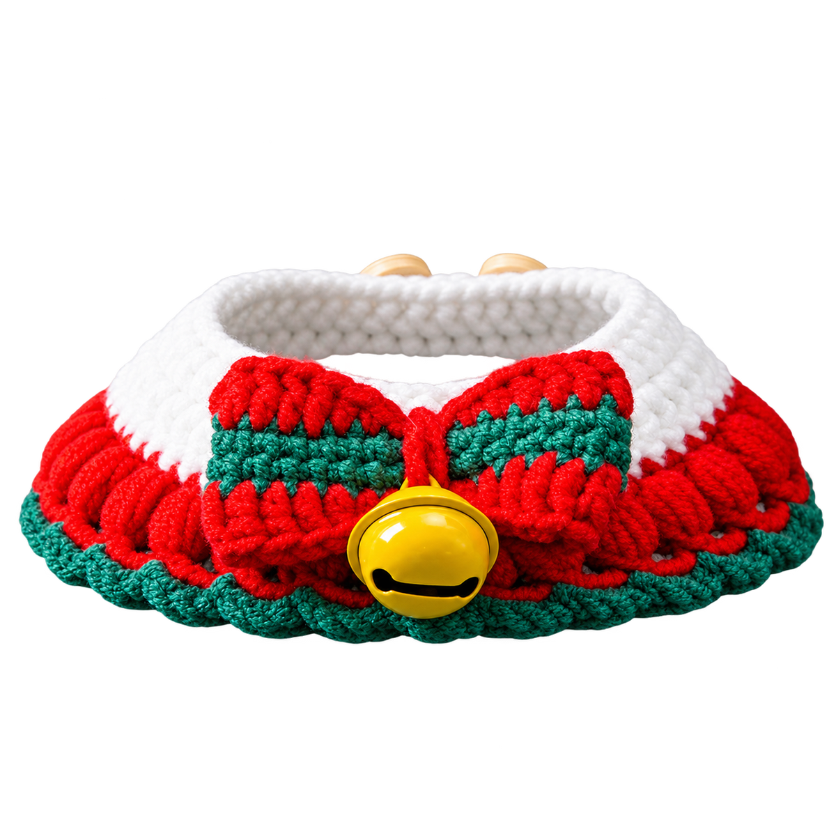 Christmas Cat Collar – Hand-Knitted Festive Bow & Bunny Styles — isolated product on a transparent background