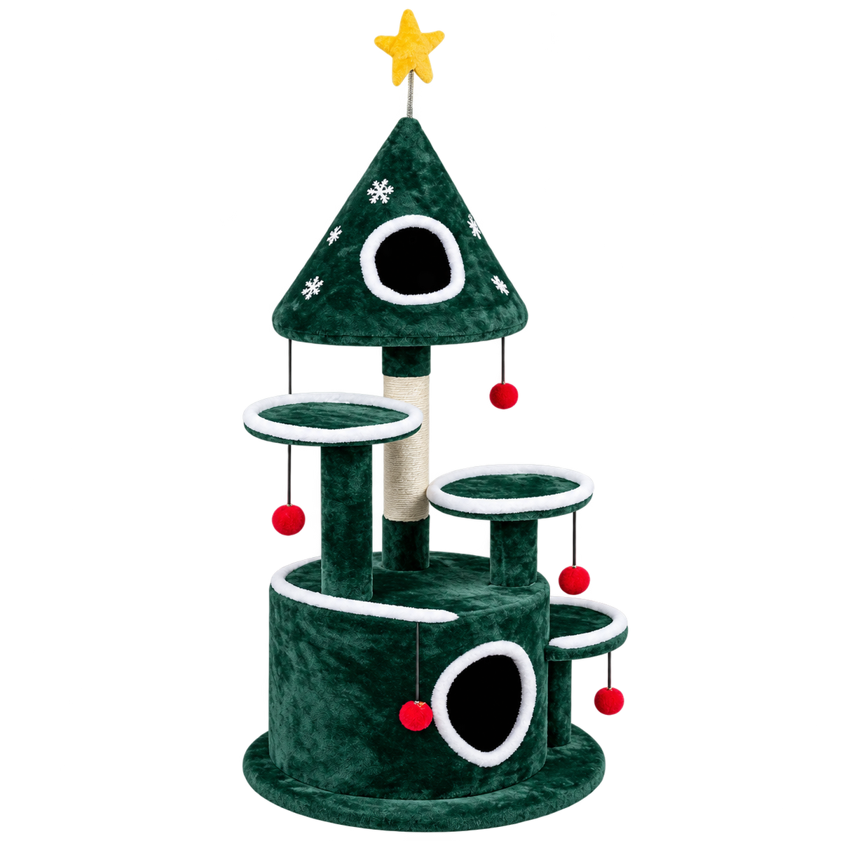 Christmas Cat Tree Tower with Condos — isolated product on a transparent background