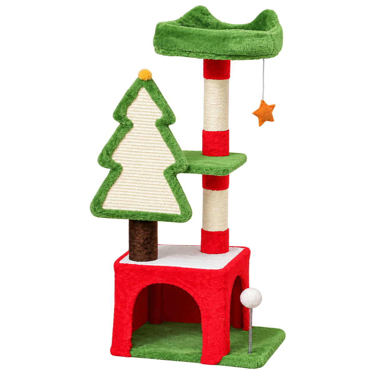 Christmas Cat Tree with Scratching Posts, Condo & Perches — isolated product on a transparent background