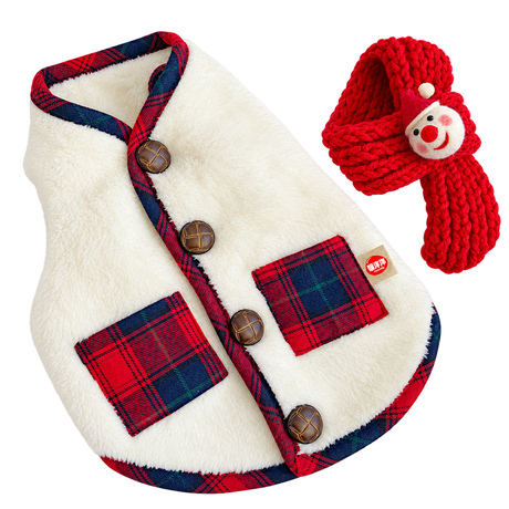 Christmas Fleece Vest with Scarf — isolated product on a transparent background
