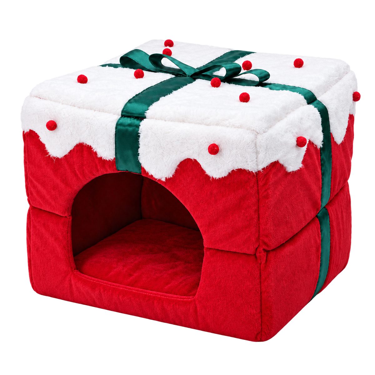 Christmas Plush Cat Bed isolated on transparent background