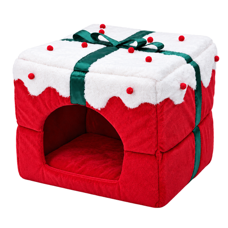 Christmas Plush Cat Bed isolated on transparent background