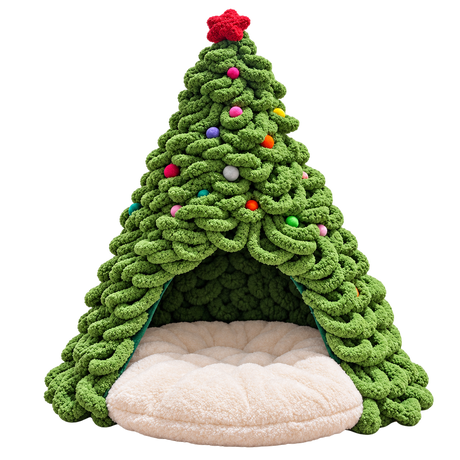 Christmas Tree Cat Nest Kit isolated on transparent background