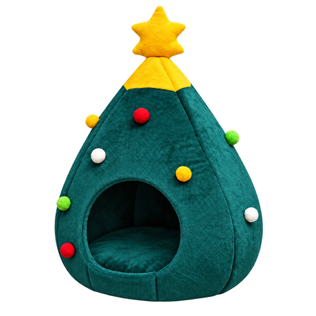 Christmas Tree Felt Cat Bed isolated on transparent background