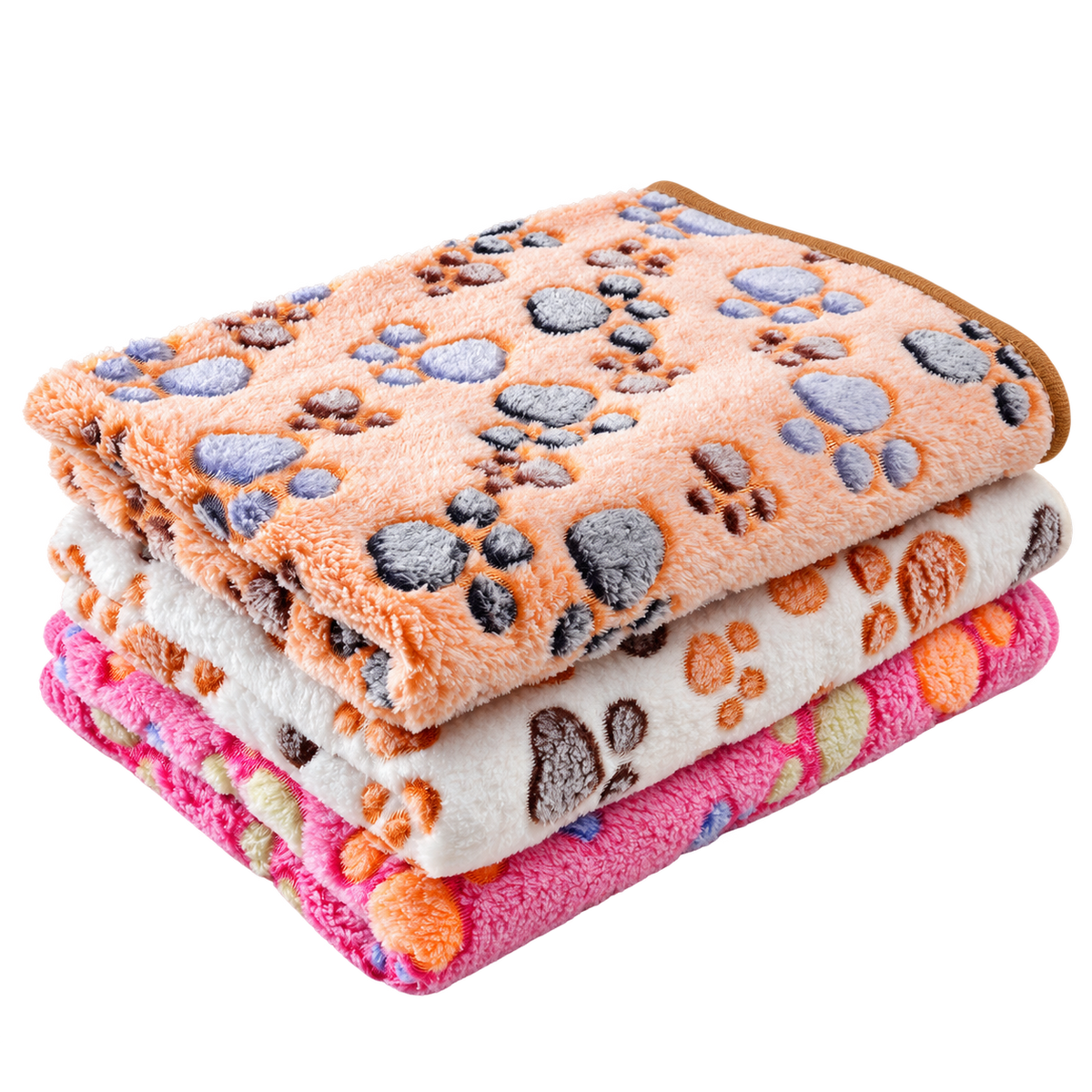 Colourful Pawprint Blanket Trio isolated on transparent background