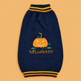 Blue Pumpkin Dog Sweater — product on peach background