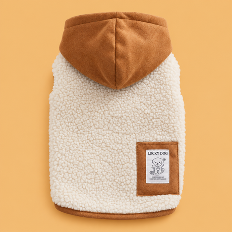 Cosy Hooded Dog Vest — product on peach background