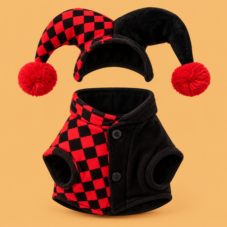 Jester Dog Costume — product on peach background