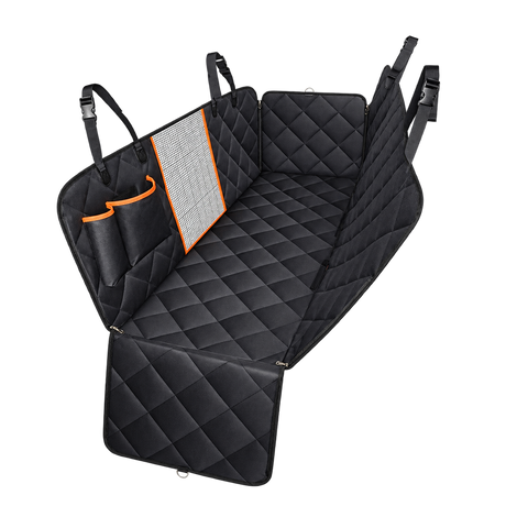 Orange-Trim Dog Car Mat — isolated product on a transparent background