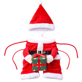 Santa Cat Costume with Gift Box – Christmas Pet Outfit — isolated product on a transparent background