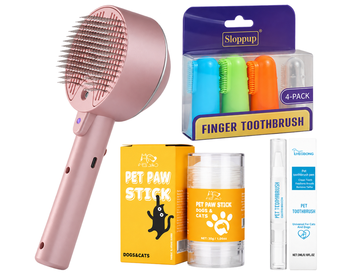 Self-Cleaning Pet Steam Brush — isolated product on a transparent background