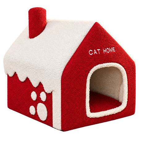 Snow Cottage Cat Hideaway isolated on transparent background